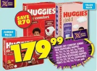 Shoprite Huggies dry comfort jumbo pack disposable nappies/Huggies gold value pack disposable nappies/disposable pants offer