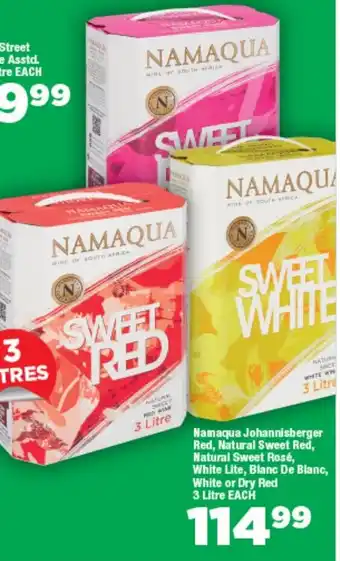 OK Foods Namaqua Johannisberger Red, Natural Sweet Red, Natural Sweet Rosé, White Lite, Blanc De Blanc, White or Dry Red offer