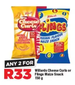 OK Foods Willards Cheese Curls or Flings Maize Snack offer