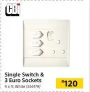 Builders Warehouse CBi Single Switch & 3 Euro Sockets 4 x 4 (White) offer