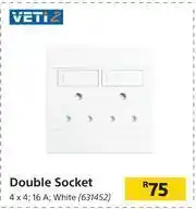 Builders Warehouse Veti 2 Double Socket 4 x 4, 16 A, (White) offer