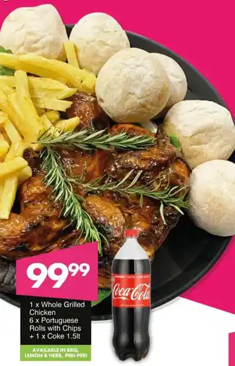 Save Whole Grilled Chicken, Portuguese Rolls with Chips + Coke offer