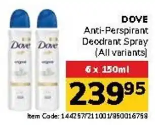 Jumbo DOVE Anti-Perspirant Deodrant Spray offer