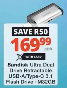 Checkers Hyper Sandisk Ultra Dual Drive Retractable USB-A/Type-C 3.1 Flash Drive offer