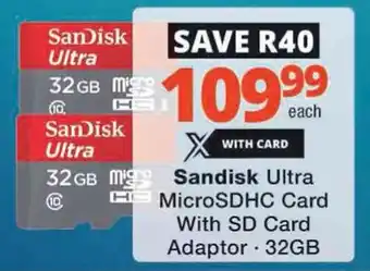 Checkers Hyper Sandisk Ultra MicroSDHC Card With SD Card Adaptor offer