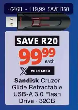 Checkers Hyper Sandisk Cruzer Glide Retractable USB-A 3.0 Flash Drive offer