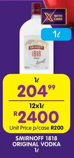 Shoprite Liquor Smirnoff 1818 original vodka offer