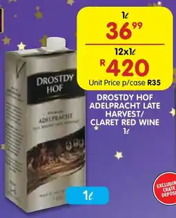 Shoprite Liquor Drostdy hof adelpracht late harvest/ claret red wine offer