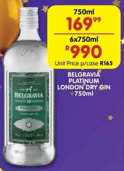 Shoprite Liquor Belgravia platinum london dry gin offer