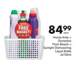 Save Handy Andy + Domestos Thick Bleach + Sunlight Dishwashing Liquid Bottle offer