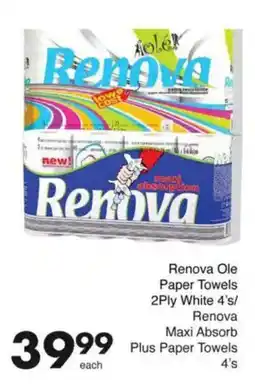 Save Renova Ole Paper Towels 2Ply White/ Renova Maxi Absorb Plus Paper Towels offer