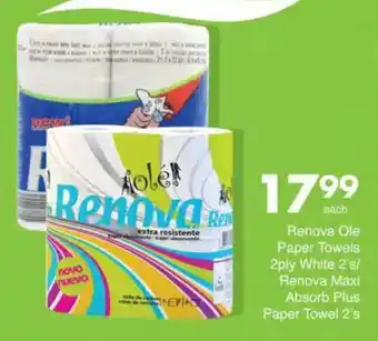 Save Renova Ole Paper Towels 2ply White/ Renova Maxi Absorb Plus Paper Towel offer