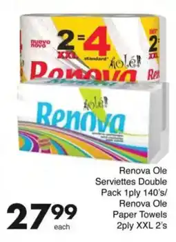 Save Renova Ole Serviettes Double Pack 1ply/ Renova Ole Paper Towels 2ply XXL offer