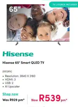 Teljoy Hisense 65" Smart QLED TV offer