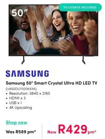 Teljoy Samsung 50" Smart Crystal Ultra HD LED TV offer