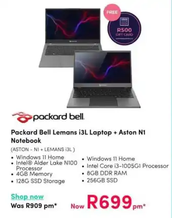 Teljoy Packard Bell Lemans i3L Laptop + Aston N1 Notebook offer