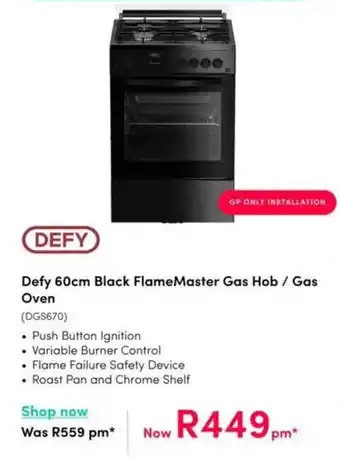 Teljoy Defy Black FlameMaster Gas Hob/ Gas Oven offer