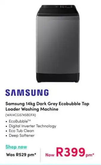 Teljoy Samsung Dark Grey Ecobubble Top Loader Washing Machine offer