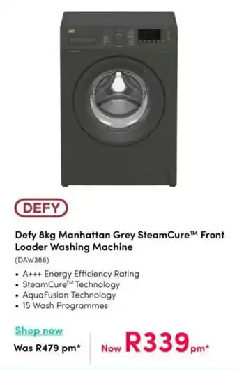 Teljoy Defy Manhattan Grey SteamCure Front Loader Washing Machine offer