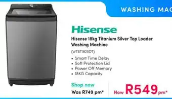 Teljoy Hisense Titanium Silver Top Loader Washing Machine offer