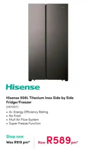 Teljoy Hisense Titanium Inox Side by Side Fridge/Freezer offer