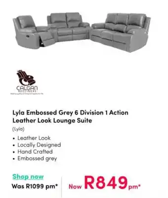 Teljoy Lyla Embossed Grey 6 Division 1 Action Leather Look Lounge Suite offer