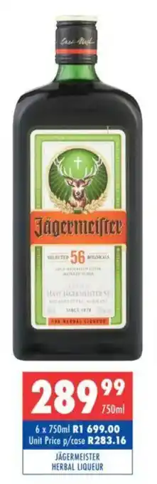 Ultra Liquors Jägermeister herbal liqueur offer