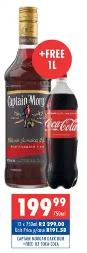 Ultra Liquors Captain morgan dark rum + free coca-cola offer