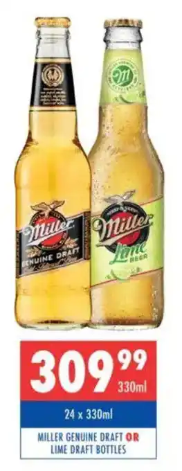 Ultra Liquors Miller genuine draft or lime draft bottles offer