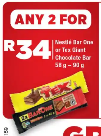 OK Express Nestlé Bar One or Tex Giant Chocolate Bar offer