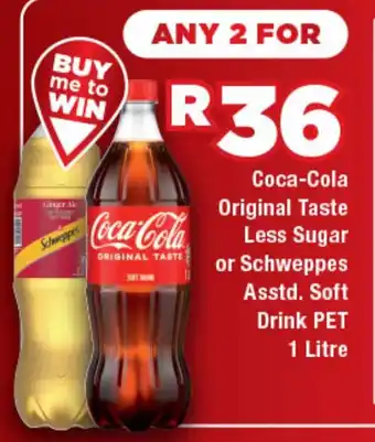 OK Express Coca-Cola Original Taste Less Sugar or Schweppes Asstd. Soft Drink PET offer