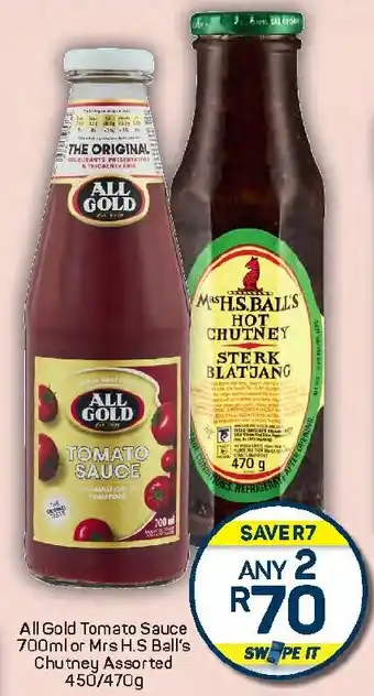 Pick n Pay Hypermarket All Gold Tomato Sauce 700ml or Mrs H.S Ball's Chutney Assorted offer