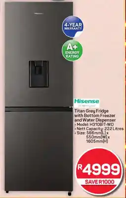 Pick n Pay Hypermarket Hisense Titan Grey Fridge with Bottom Freezer and Water Dispenser offer