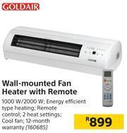Goldair Wall Mounted Fan Heater With Remote offer at Builders Warehouse