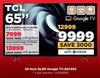 HiFi Corp TCL 65-Inch QLED Google TV-65C655 offer