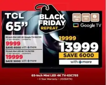 HiFi Corp TCL 65-Inch Mini LED 4K TV-65C755 offer