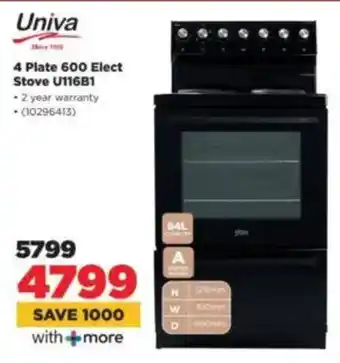 HiFi Corp Univa 4 Plate 600 Elect Stove U116B1 offer