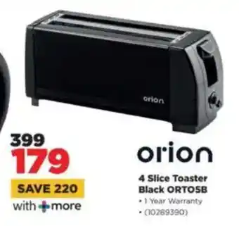 HiFi Corp Orion 4 Slice Toaster Black ORTOSB offer