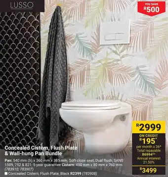 Builders Warehouse Concealed Cistern, Flush Plate & Wall-hung Pan Bundle offer