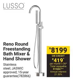 Builders Warehouse LUSSO Reno Round Freestanding Bath Mixer & Hand Shower offer