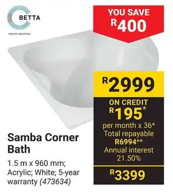 Builders Warehouse BETTA Samba Corner Bath offer