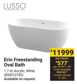 Builders Warehouse LUSSO Erin Freestanding Oval Bath offer