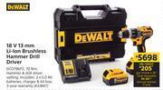 Builders Warehouse Dewalt 18V 13mm Li-Ion Brushless Hammer Drill Driver DCD796P2 offer
