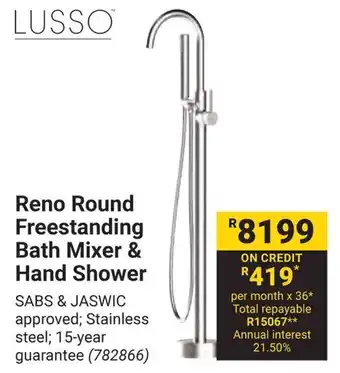 Builders Warehouse LUSSO Reno Round Freestanding Bath Mixer & Hand Shower offer