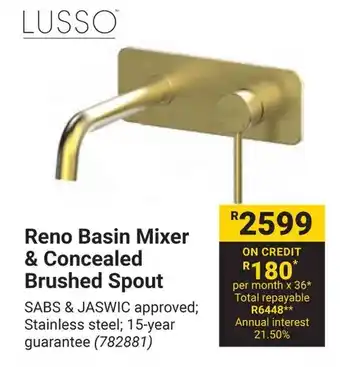 Builders Warehouse LUSSO Reno Basin Mixer & Concealed Brushed Spout offer