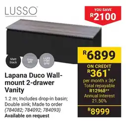 Builders Warehouse LUSSO Lapana Duco Wall-mount 2-drawer Vanity offer