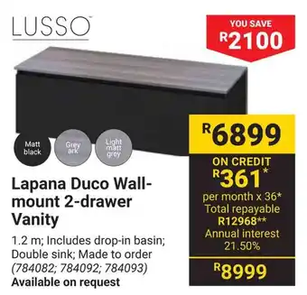 Builders Warehouse LUSSO Lapana Duco Wall-mount 2-drawer Vanity offer