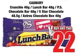 Boxer Superstores CADBURY Crunchie/ Lunch Bar/P.S. Chocolate Bar/ 5 Star Chocolate/ Astros Chocolate Box offer