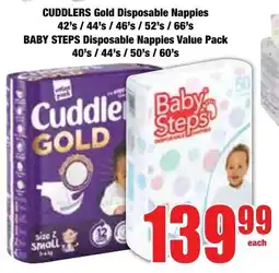 Boxer Superstores CUDDLERS Gold Disposable Nappies/ BABY STEPS Disposable Nappies Value Pack offer