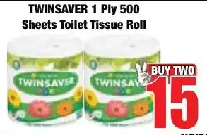 Boxer Superstores TWINSAVER 1 Ply 500 Sheets Toilet Tissue Roll offer